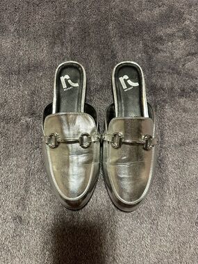 Report Silver Metallic Slip-On Mules with Horsebit Accent